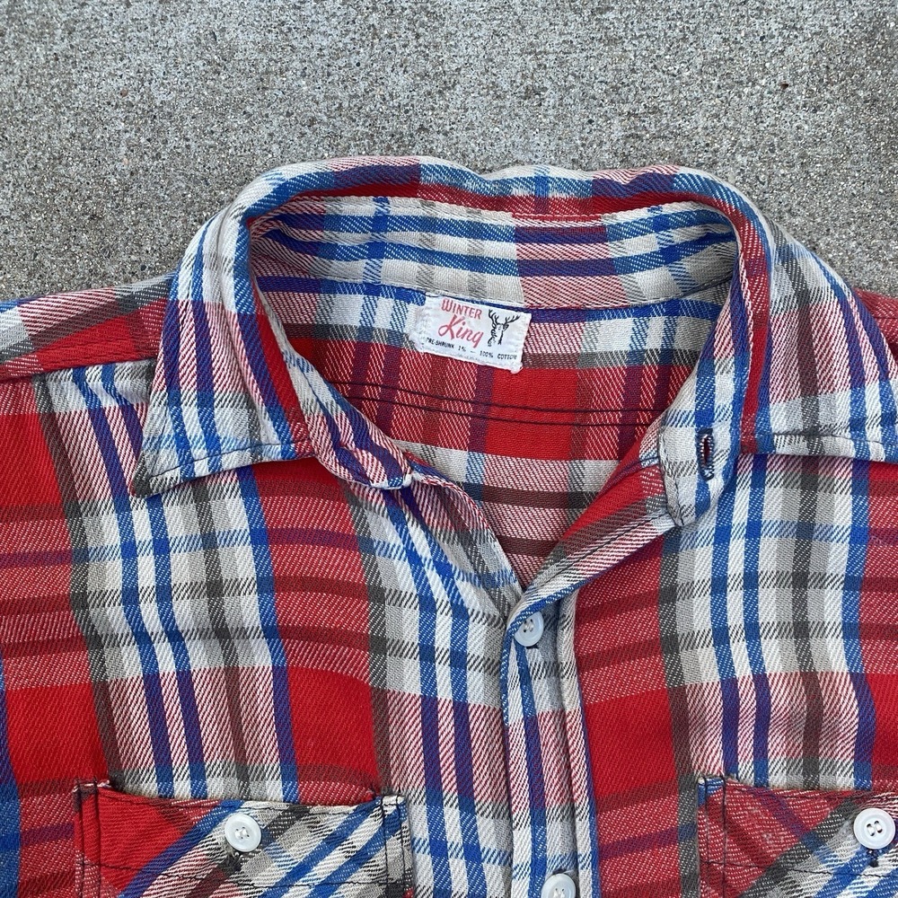 Vintage 50s 60s Winter King Cotton Flannel XL Plaid BIG SIZE Sanforized